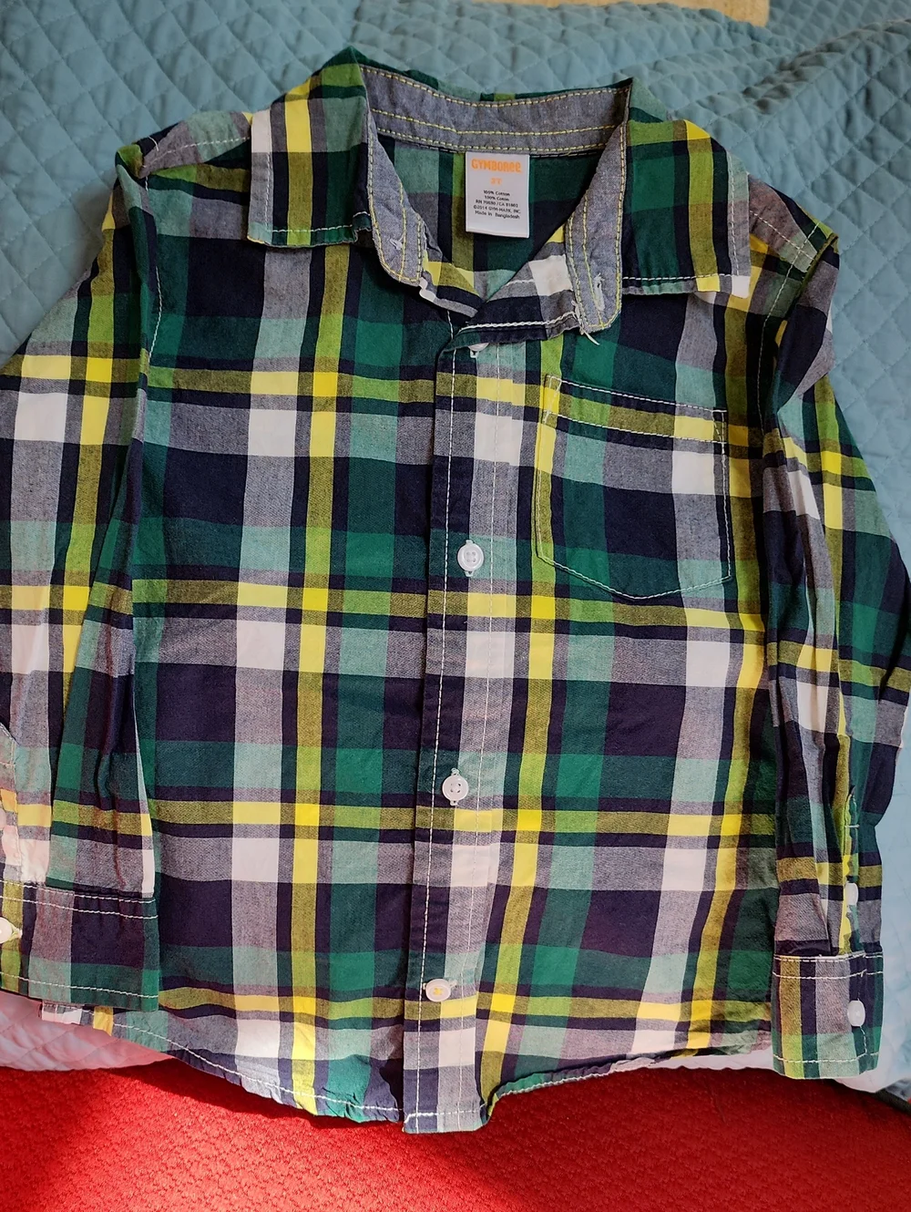 3T Gymboree Navy, Green & Yellow Plaid Button-Down Shirt
